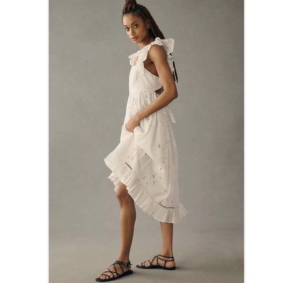 Anthropologie Dresses & Skirts - Anthropologie Forever That Girl White Tie-Back Ruffled Eyelet Dress